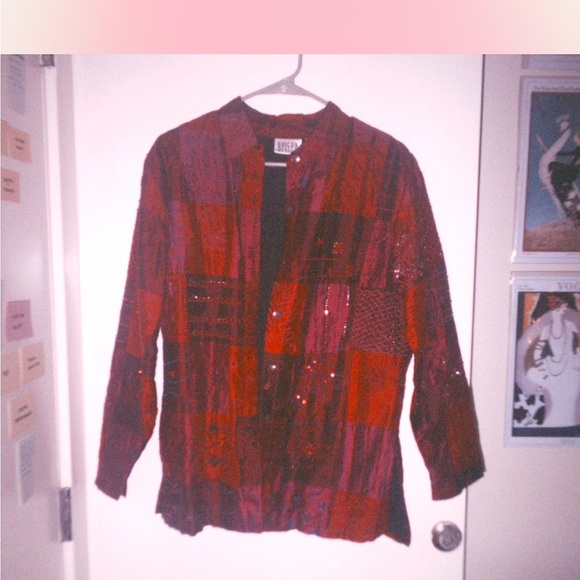 Chico's Red and Pink Plaid Jacket - Picture 5 of 5